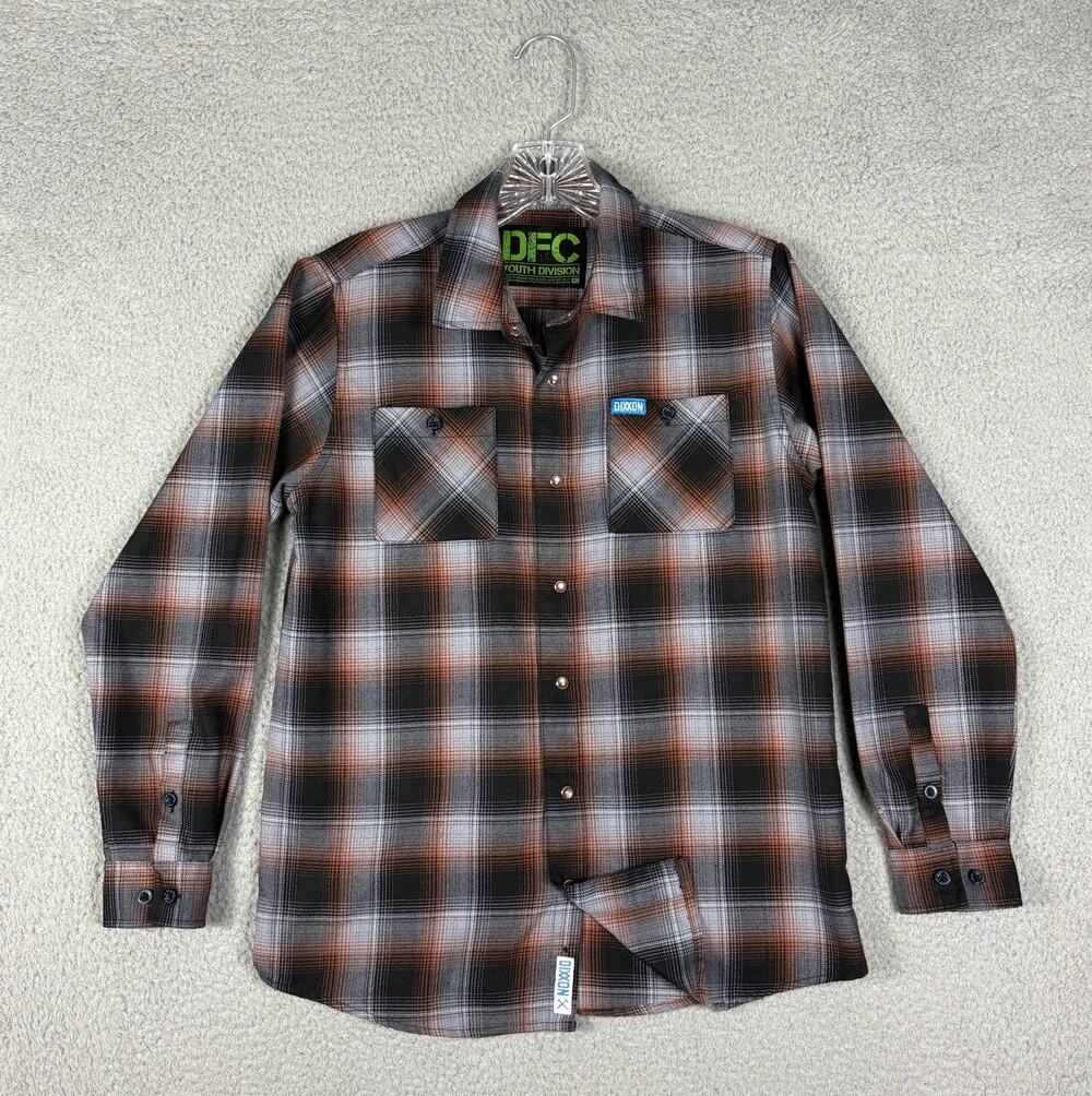 Dixxon Flannel Shirt Youth Boys XL Gray Plaid Pearl Snap Grunge Biker Son